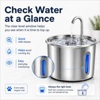Stainless Steel Cat Water Fountain 2.2L with LED Light & 2 Filters