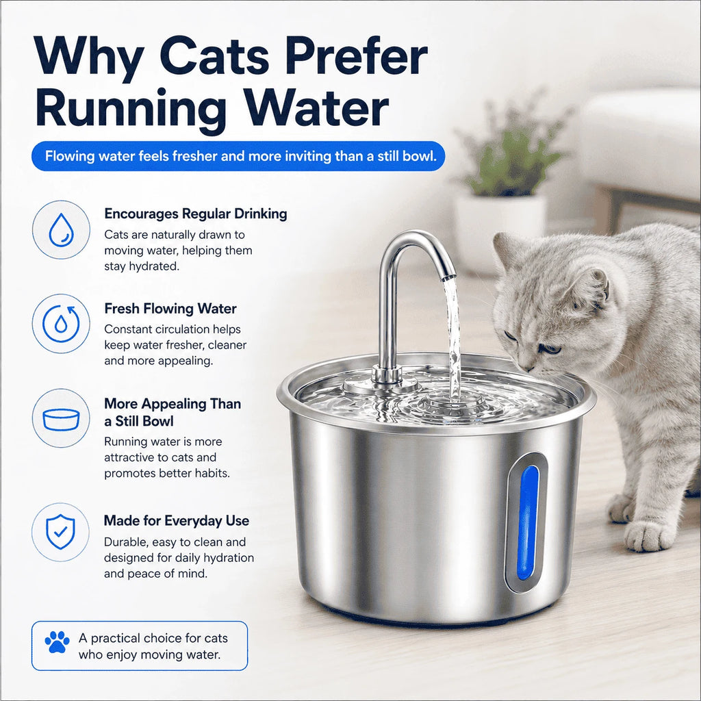 2.2L Stainless Steel Cat Water Fountain with LED Light & Filters