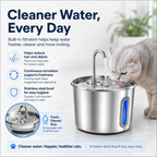 Stainless Steel Cat Water Fountain 2.2L with LED Light & 2 Filters