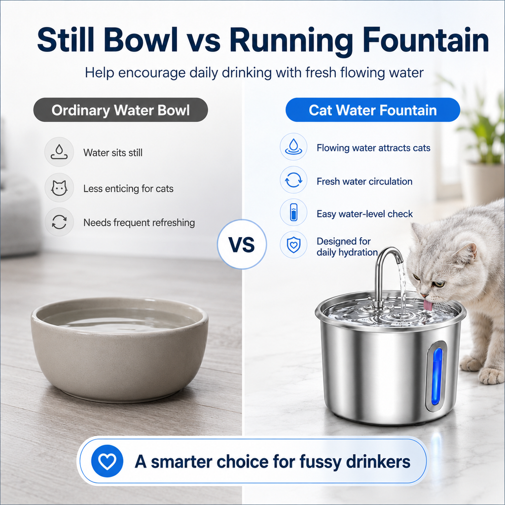 Stainless Steel Cat Water Fountain 2.2L with LED Light & 2 Filters
