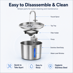 Stainless Steel Cat Water Fountain 2.2L with LED Light & 2 Filters